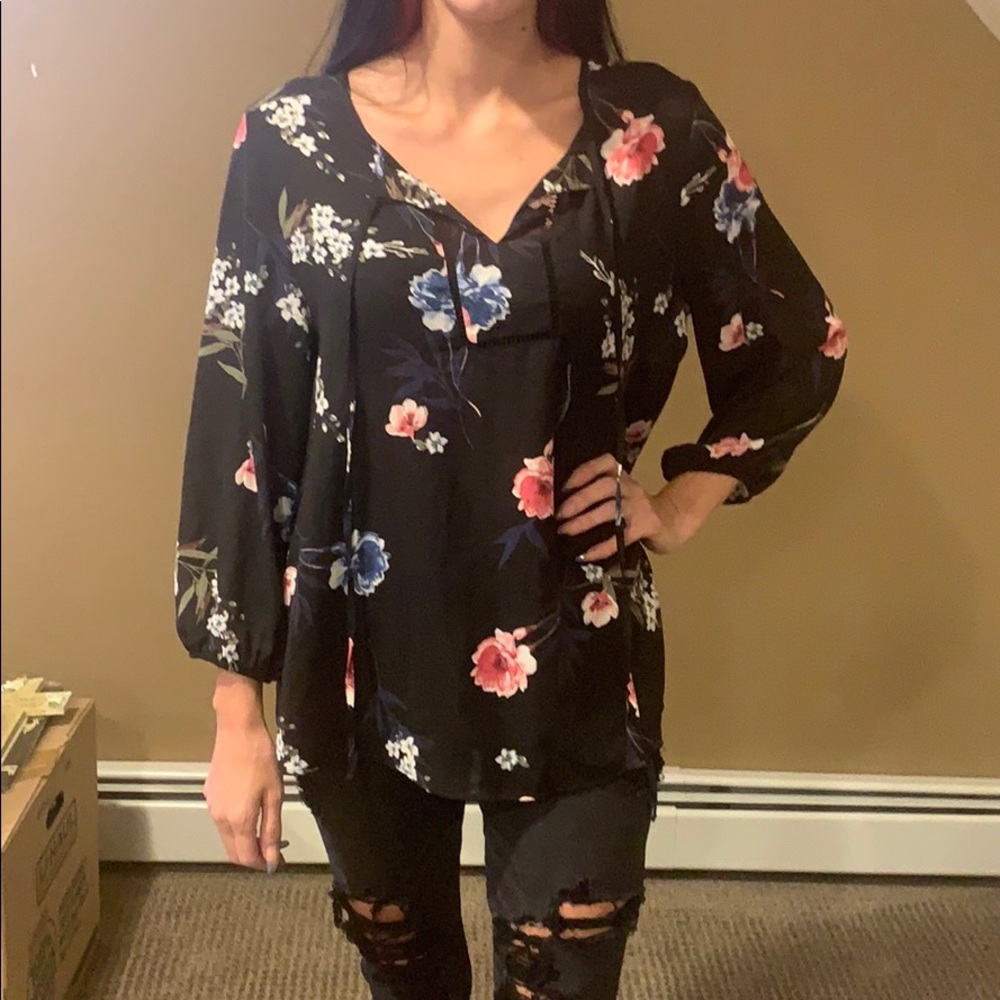 black floral blouse